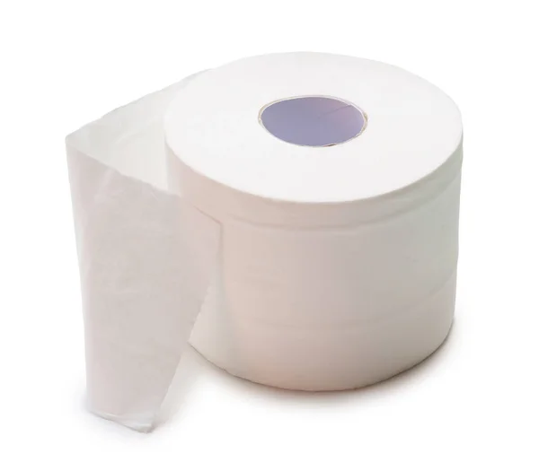 トイレやトイレで使用するために用意された白いティッシュペーパーやナプキンのシングルロールは クリッピングパスを持つ白い背景に隔離されています — ストック写真