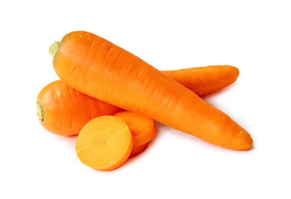 Две Красивые Свежие Оранжевые Морковь Ломтиками Стеке Изолированы Белом Фоне — стоковое фото