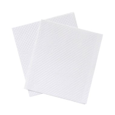 Katlanmış iki parça beyaz kağıt ya da peçetenin üst görünümü kırpma yolu ile beyaz arkaplanda izole edilir.