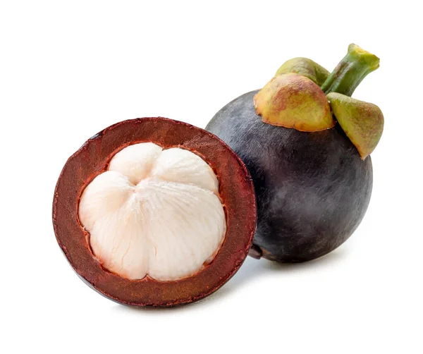Single Delicious Fresh Mangosteen Half Isolated White Background Clipping Path Royalty Free Stock Images