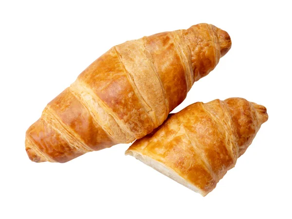 Horní Pohled Jeden Kus Croissantu Polovinou Izolován Bílém Pozadí Oříznutou — Stock fotografie