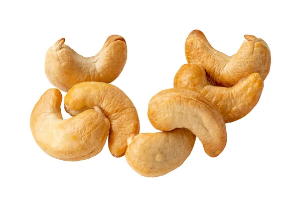 Roasted Brown Cashew Nuts Stack Isolated White Background Clipping Path — 图库照片