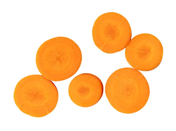 Vackra Orange Morotsskivor Isolerade Vit Bakgrund Med Klippning Väg — Stockfoto