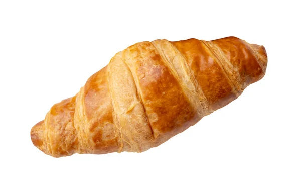 Horní Pohled Jediný Croissant Izolován Bílém Pozadí Oříznutou Cestou — Stock fotografie