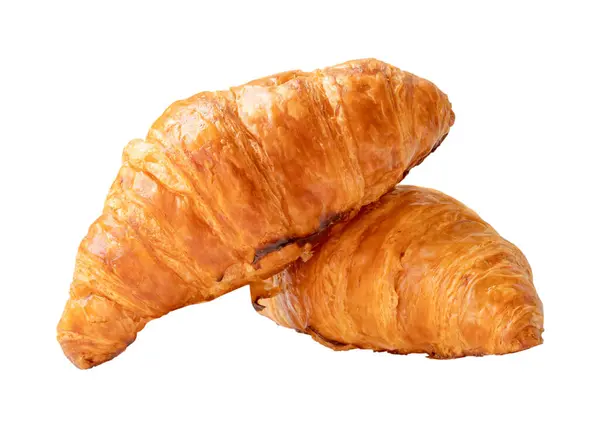 Dois Pedaços Croissant Forma Pilha Cruz São Isolados Fundo Branco — Fotografia de Stock