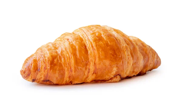 Přední Pohled Jediný Croissant Izolován Bílém Pozadí Oříznutou Dráhou — Stock fotografie