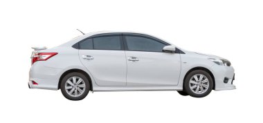 Luxurious white sedan sportcar is isolated on white background with clipping path.	