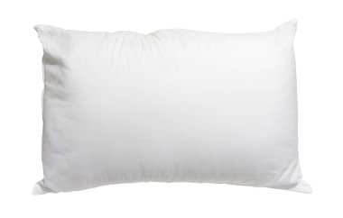 White pillow in hotel or resort room is isolated on white background with clipping path. Concept of comfortable and happy sleep in daily life