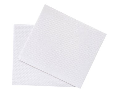 Katlanmış iki parça beyaz kağıt ya da peçetenin üst görünümü kırpma yolu ile beyaz arkaplanda izole edilir.