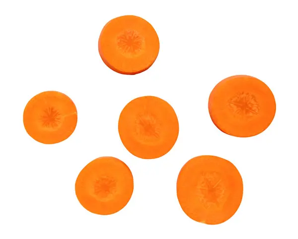 Vackra Orange Morotsskivor Isolerade Vit Bakgrund Med Klippning Väg — Stockfoto