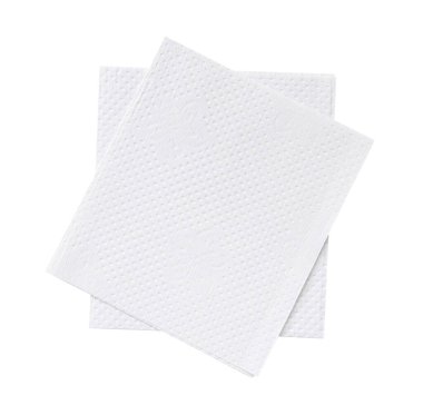 Tuvalette ya da tuvalette kullanılmak üzere düzenli olarak hazırlanmış iki adet beyaz kağıt ya da peçete beyaz arka planda kırpma yolu ile izole edilmiştir..