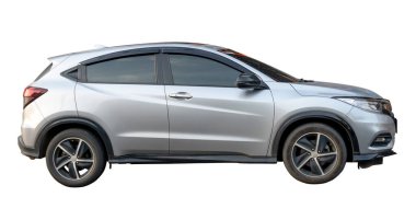 Gri hatchback arabası kırpma yolu ile beyaz arka planda izole edilir