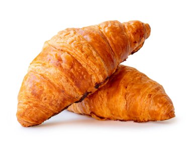 two piece of croissant in stack or cross shape are isolated on white background with clipping path. clipart