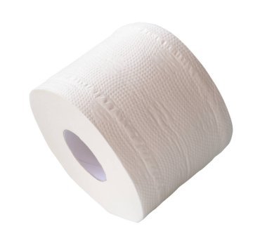 Tuvalette ya da tuvalette kullanılmak üzere hazırlanan tek rulo beyaz kağıt ya da peçete kesme yolu ile beyaz arka planda izole edilir..