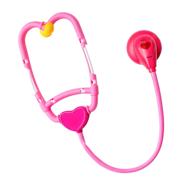 Медицинская Игрушка Розовый Пластиковый Стетоскоп Детей Играть Изолирован Белом Фоне Стоковое Фото