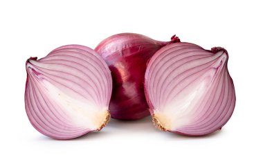 Taze kırmızı ya da mor soğanlı soğan soğanı beyaz arkaplanda kırpma yolu ile izole edilir.