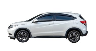 Beyaz lüks hatchback araba, kırpma yolu ile beyaz arka planda izole edilir.