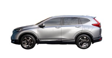 Lüks gri SUV aracının yan görünümü kırpma yolu ile beyaz arkaplanda izole edilmiştir..
