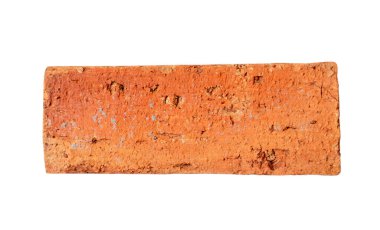 Kırık eski kırmızı ya da turuncu tuğlaların üst görünümü kırpma yolu ile beyaz zemin üzerinde izole edilir.