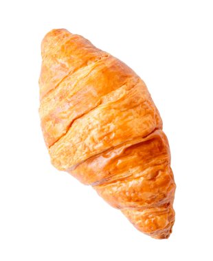 Kruvasanın üst görünümü kırpma yolu ile beyaz arkaplanda izole edilir.