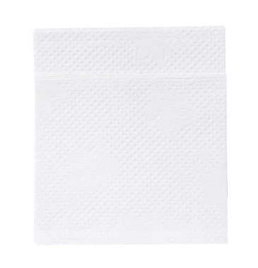 Katlanmış iki parça beyaz kağıt ya da peçetenin üst görünümü kırpma yolu ile beyaz arkaplanda izole edilir