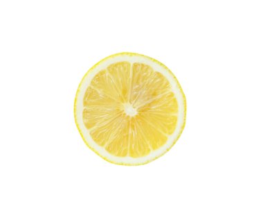 Güzel sarı limon yarısının üst görüntüsü kırpma yolu ile beyaz arka planda izole edilir.