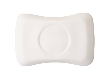 Tek bir beyaz sabunun üst görünümü kırpma yolu ile beyaz arkaplanda izole edilir.