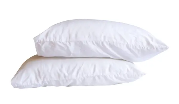 Side View Two Wrinkled White Pillows Case Stack Isolated White — Foto de Stock