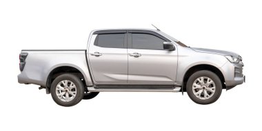 Beyaz veya bronz kamyonet yan görünümü kırpma yolu ile beyaz arka planda izole edilir.