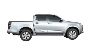 Tek bir bronz ya da beyaz kamyonetin yan görüntüsü kırpma yolu ile beyaz zemin üzerinde izole edilmiştir.