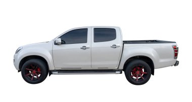 Beyaz veya bronz kamyonet yan görünümü kırpma yolu ile beyaz arka planda izole edilir.