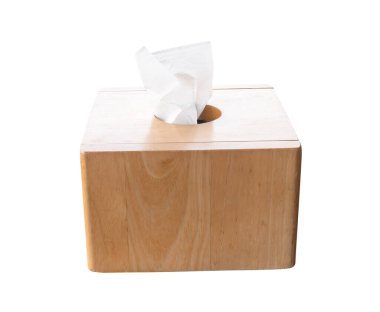 Kahverengi ahşap kağıt kutu kesme yolu ile beyaz arka planda izole edilir.