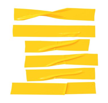 Üst görünüm sarı yapıştırıcı bant veya çizgili kumaş bandı beyaz arka planda kırpma yolu ile izole edilir.