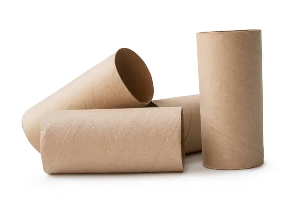 stock image Side view of brown tissue paper cores in stack is isolated on white background with clipping path.