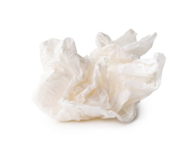 Beyaz vida veya buruşuk kağıt top ön görünümü kırpma yolu ile beyaz arka planda izole edilir.