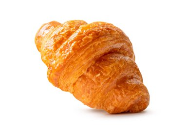 Kahverengi veya altın kruvasan yan görünümü kırpma yolu ile beyaz arkaplanda izole edilir.