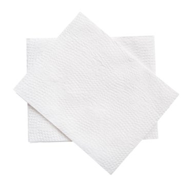 Katlanmış iki kağıt parçasının üst görünümü kırpma yolu ile beyaz arkaplanda izole edilir.