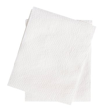 Katlanmış iki beyaz doku kağıdının üst görünümü kırpma yolu ile beyaz arkaplanda izole edilir.