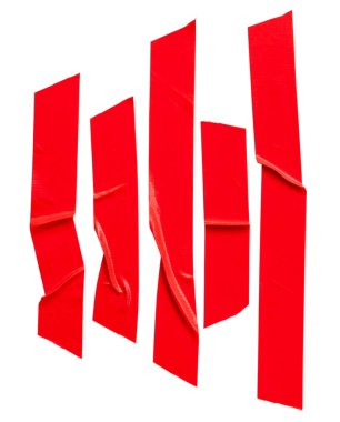 Çizgili kırmızı bant veya yapışkan vinil bant üst görünüm seti kırpma yolu ile beyaz arkaplanda izole edilir.