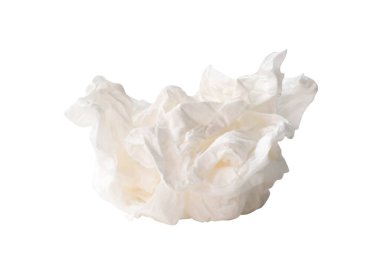 Vidalanmış veya buruşmuş beyaz kağıt topun yan görünümü kırpma yolu ile beyaz arkaplanda izole edilir.