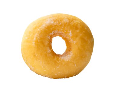 Tek kahverengi şekerli tarçınlı çöreğin üst görünümü kırpma yolu ile beyaz arkaplanda izole edilmiştir..