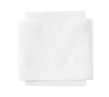 Katlanmış iki beyaz doku kağıdının üst görünümü kırpma yolu ile beyaz arkaplanda izole edilir.