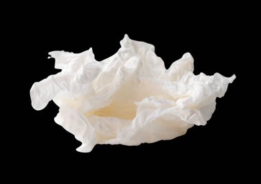 Vidalanmış ya da buruşmuş beyaz kağıt topun yan görünümü kırpma yolu ile siyah arkaplanda izole edilir.