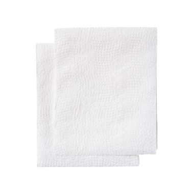 Katlanmış iki beyaz doku kağıdının üst görünümü kırpma yolu ile beyaz arkaplanda izole edilir.