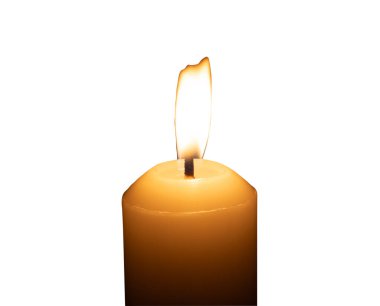 Büyük beyaz bir mum üzerinde parlayan tek bir yanan mum ya da ışık kırpma yolu ile beyaz arkaplanda izole edilir..
