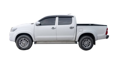 Side view of white pickup truck is isolated on white background with clipping path. clipart