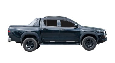 Side view of black pickup truck is isolated on white background with clipping path. clipart