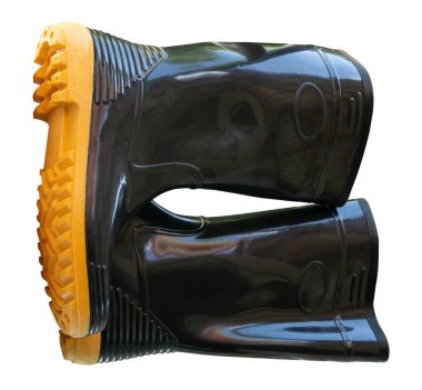 Bir çift uzun siyah çizme ya da lastik bot beyaz arka planda kırpma yolu ile izole edilir.