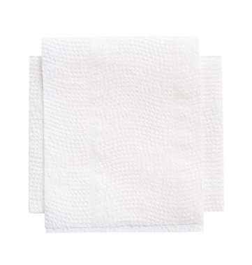 Katlanmış iki beyaz doku kağıdının üst görünümü kırpma yolu ile beyaz arkaplanda izole edilir.