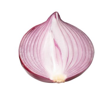 Büyük kırmızı ya da mor soğan ampulünün üst görünümü kırpma yolu ile beyaz zemin üzerinde izole edilir.